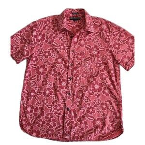 Tommy Hilfiger Men's Large Red Pink Floral Print Short Sleeve Button-Up Shirt